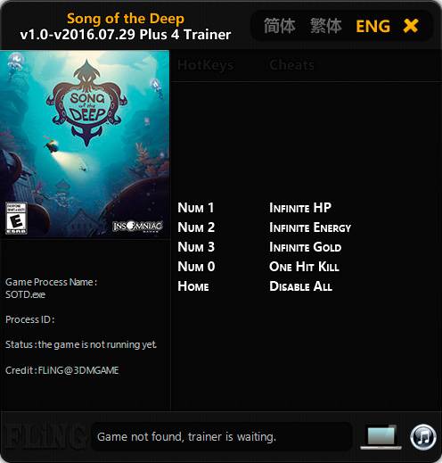 Song of the Deep — трейнер для версии от 29.07.2016 (+4) FLiNG