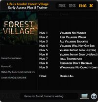 Life is Feudal: Forest Village — трейнер для версии 0.9.6032 (+8) FLiNG [Ранний доступ]